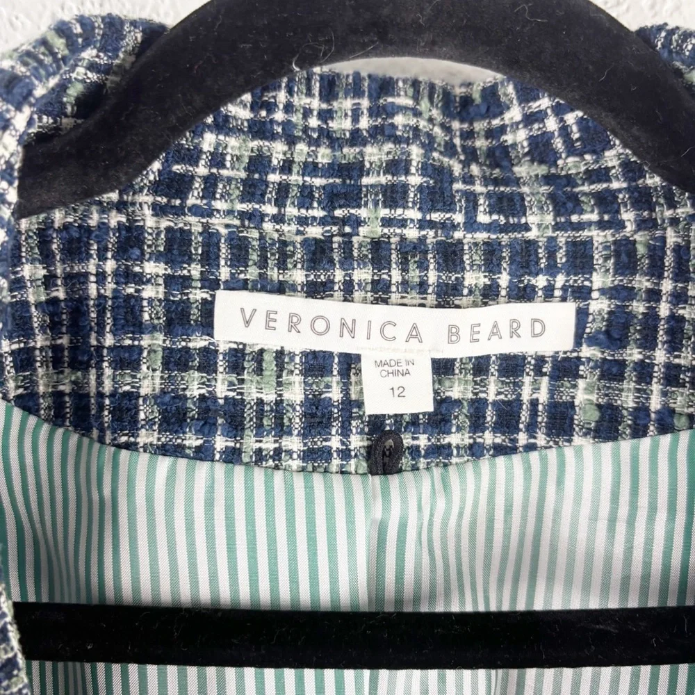 Veronica Beard Ada Cutaway Dickey Blazer Tweed Jacket in Navy Blue Multi Size 12 - Picture 3 of 6